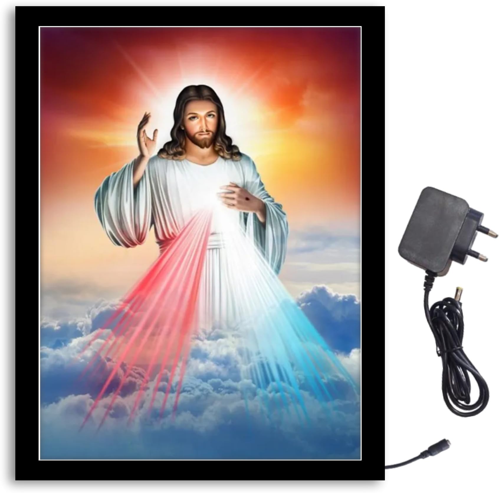 NOKKES Jesus Blessed Light Photo Frame 8X10 inch Led Light photo Frame With Light Adaptor Led Light Photo Frame Black Color Photo Frame_AQW192