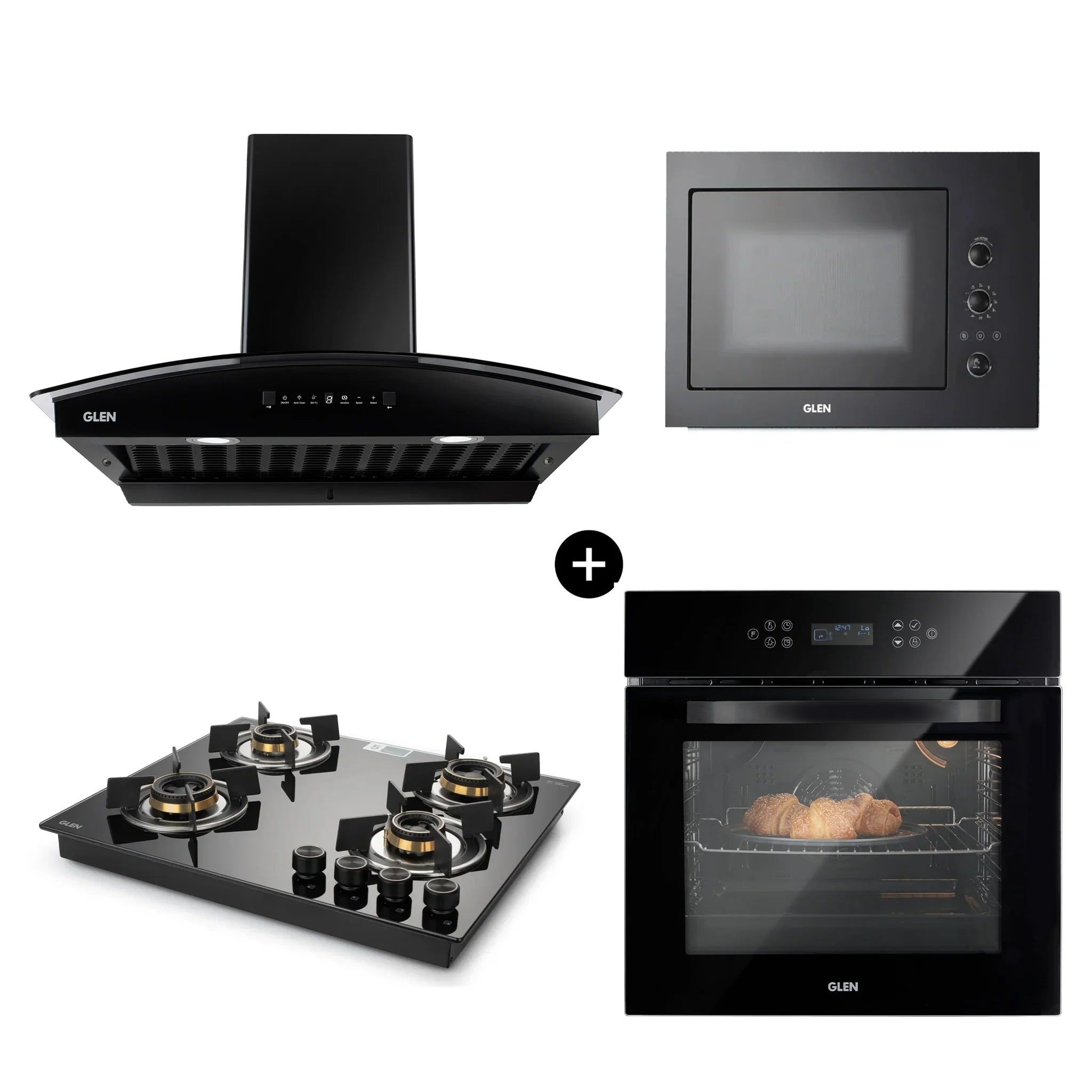 Built-In-Oven (BO-652MRT) + Built-in-Microwave (MO-676) + Built In HobTop (BH1064ROHTTDB) + Cooker Hood 6069 HSR BL BLDCAC 90cm (CH6069HSRDCAC90)