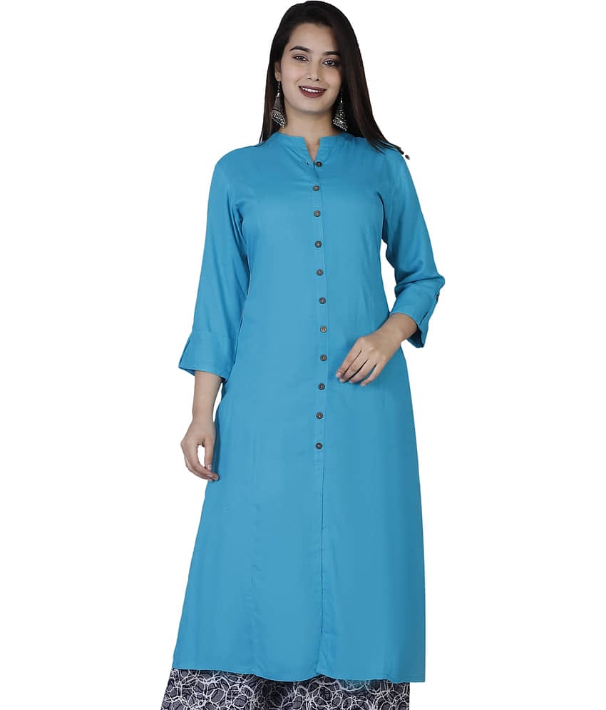 Doriya - Turquoise Rayon Women's Front Slit Kurti