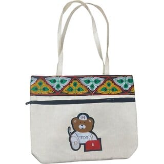 White Premium Jute Teddy Multipurpose Bag For Women