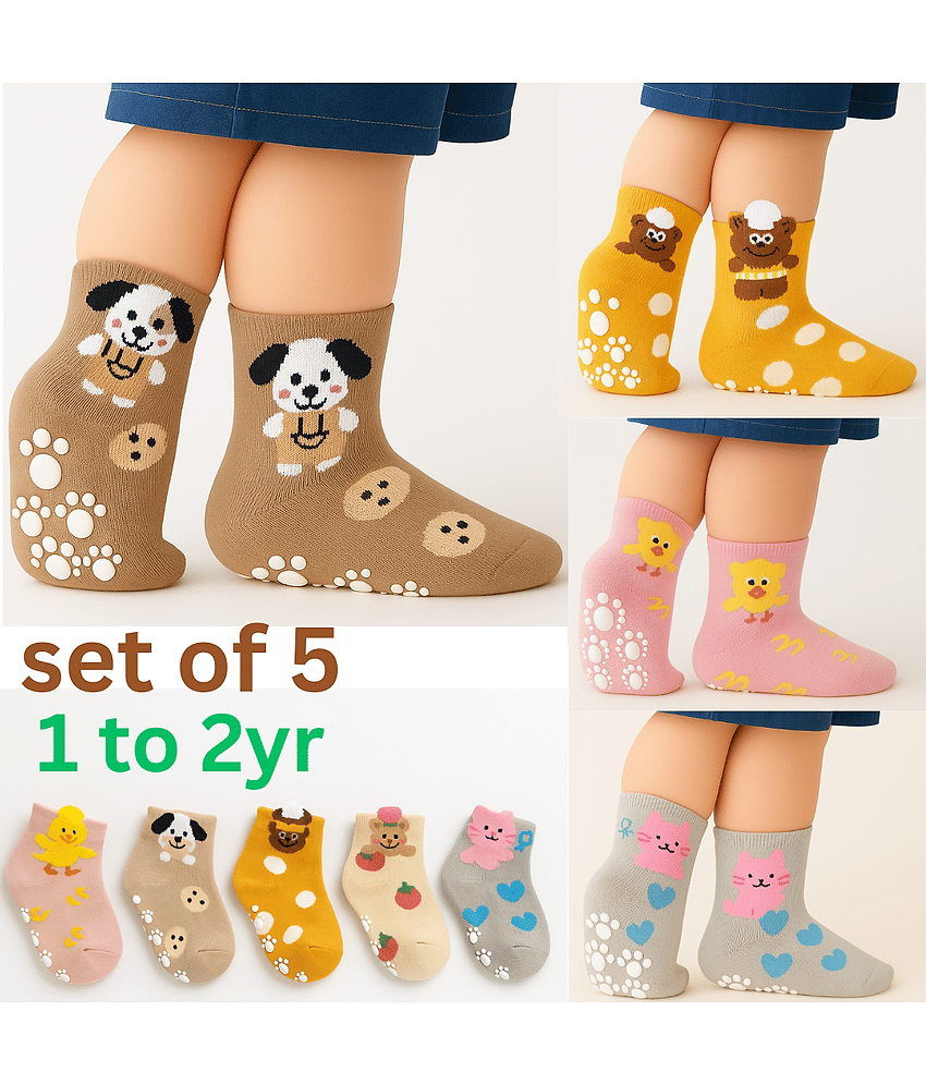 BBYARAJ Pack of 5 Unisex for Baby Cotton Ankle Length Socks ( Beige )