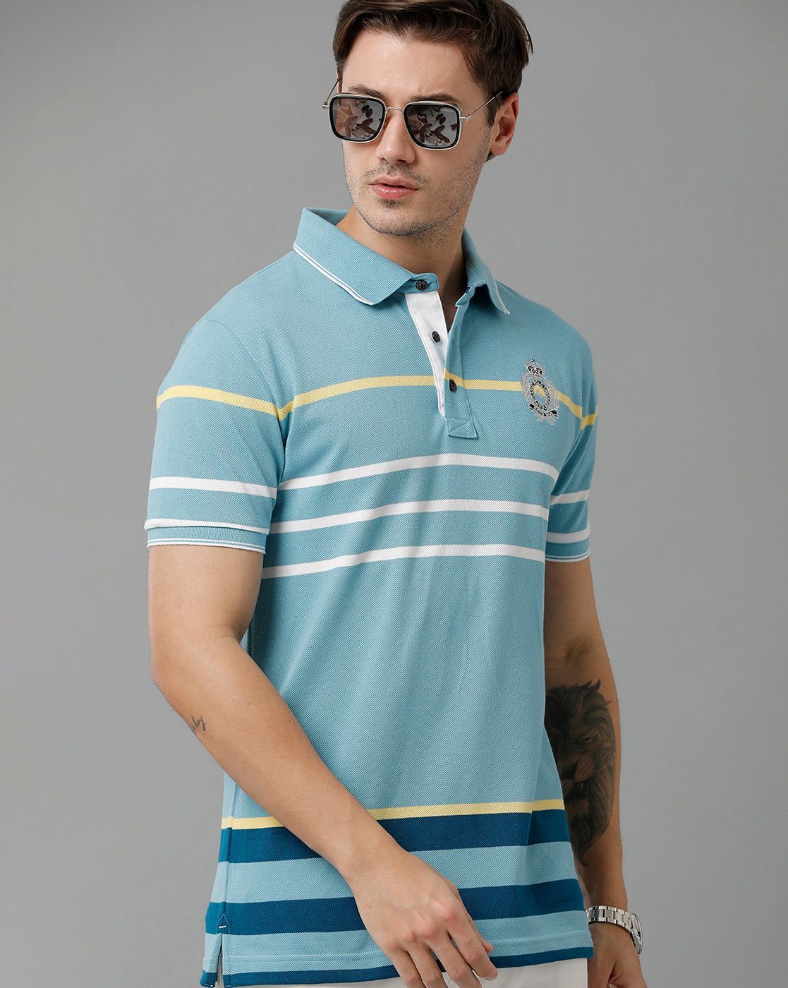 Classic Polo Men's Cotton Blend Half Sleeve Striped Slim Fit Polo Neck Multicolor T-Shirt | Vta - 222 A