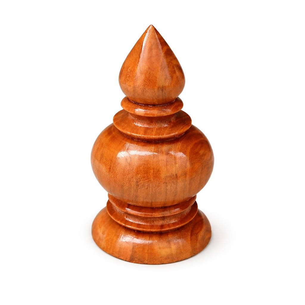 Polished Teak Wood Kalasam | Medium Size 2 Inch Width � 4 Inch Height | Natural Wooden Puja Kalash Top | Traditional Pooja Kalash Top for Temple & Home Decor