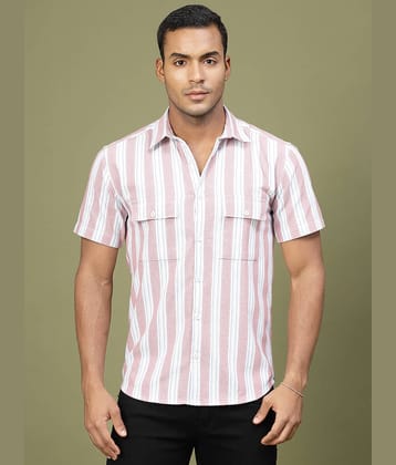 Rigo 100% Cotton Slim Fit Striped Half Sleeves Men's Casual Shirt - Pink ( Pack of 1 )