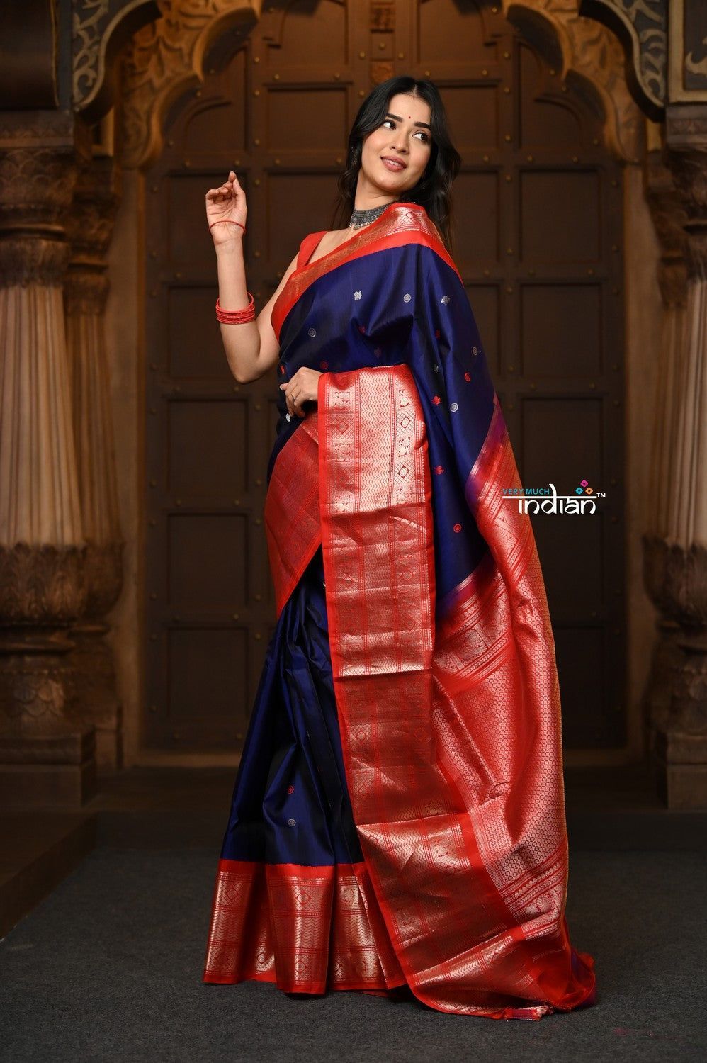 Parampara Revived ~ Gadwal Pure Silk Handloom Saree in Majestic Blue with Red Border
