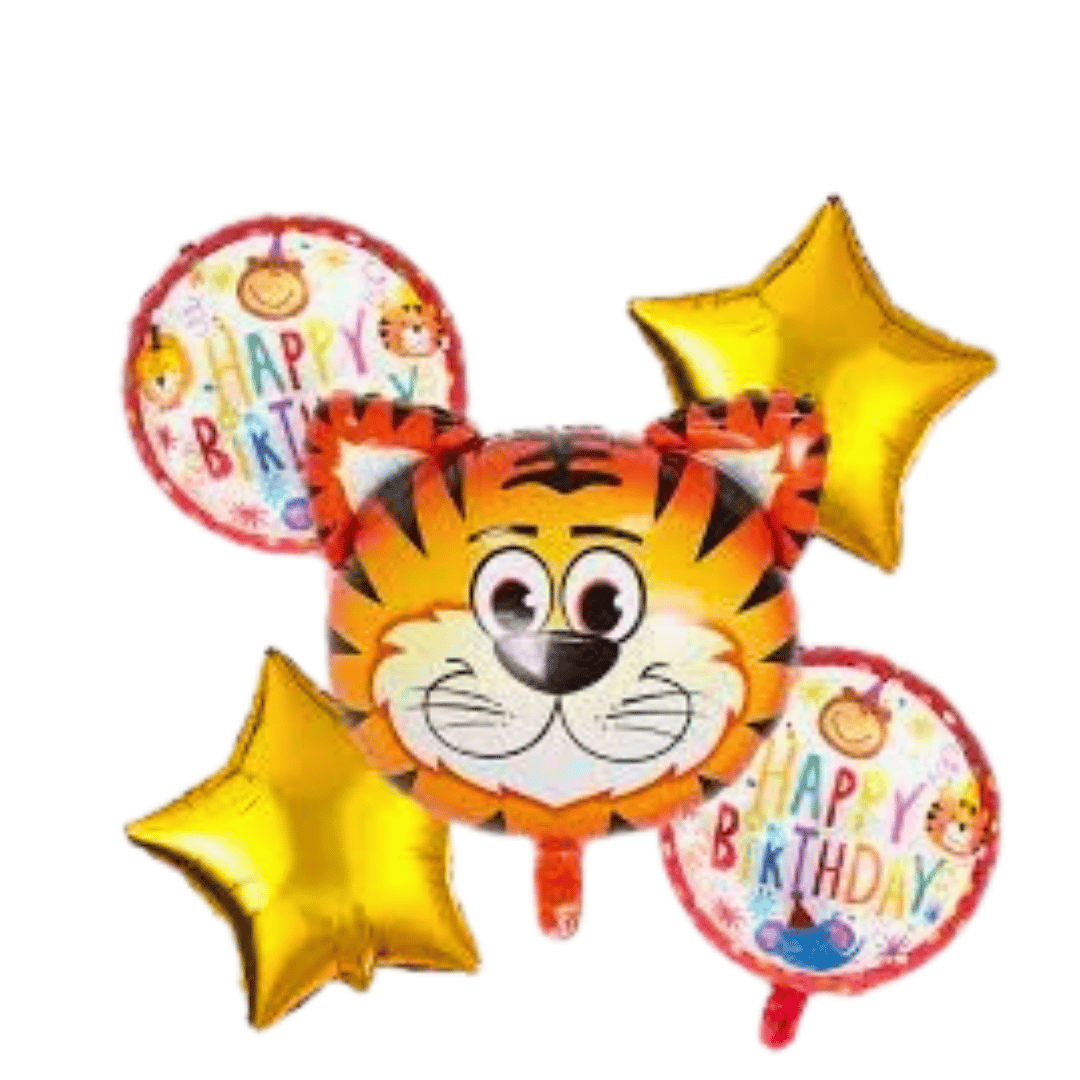 Happy Birthday Jungle Animal Tiger Balloon Set - Helium Quality- 5PC