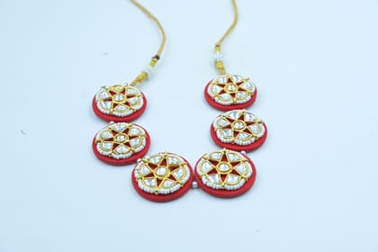 Red Gold Kundan Style Thread Jewellery Set