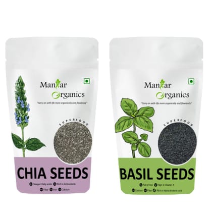 ManHar Organics Raw Basil Seeds (Sabja) & Chia Seeds combo for Weight Loss & Eating (Pack of 2x250gm)
