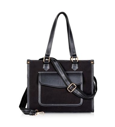 Women's Canvas Medium Top handle Satchel Zipper Handbag (Black)