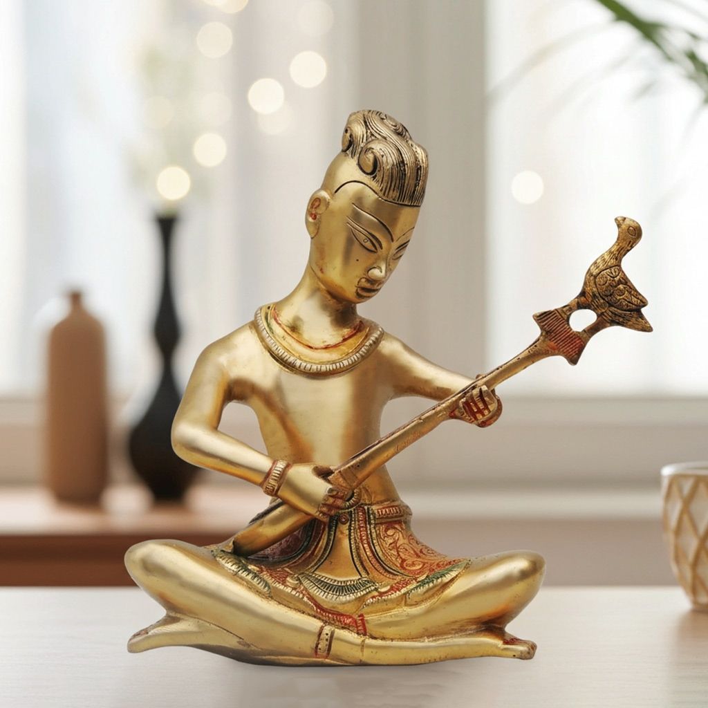 Brass Showpiece Rajasthani Guitar Statue, Height : 8.5 Inch (BSMAS479 C)