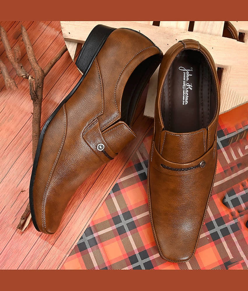 John Karsun Tan Men's Slip On Formal Shoes