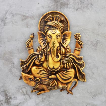 Artarium Lord Ganesha on Mushak | Ganesha ji | Lord Ganesh Statue Idol - Wall Hanging Sculpture - Lucky Feng Shui Wall Decor Showpiece Figurines (1 Piece)
