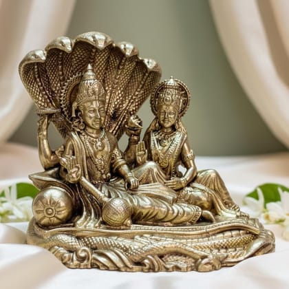 Sukh Sehaj Shree Lakshmi Narayan Murti | Brass Murti | Handcrafted, Antique Yellow Finish, 2.7 Inch Length, for Home Temple, Decor, Pooja Ritual and Gifting
