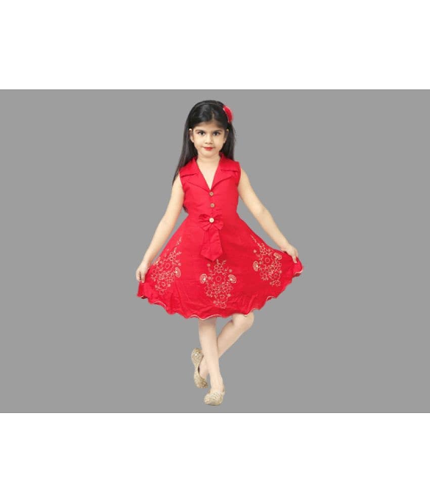 JCT DRESSES Crepe Frock For Girls ( Pack of 1 , Red )