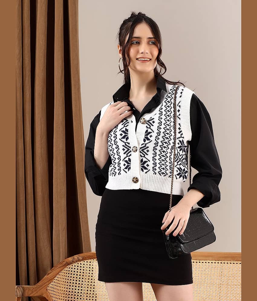 kotty Women Cotton Blend V-Neck Sweater Vest ( Multicolor )