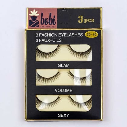 BOBI Reusable 10mm Faux Mink Long Natural Look, Magnetic and Waterproof Eyelashes SD10 - 3 Pair