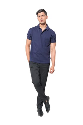 Kinnko Mens Navy Blue Polo Neck Pure Cotton Solid T shirt Kinnko Mens Navy Blue Polo Neck Pure Cotton Solid T shirt