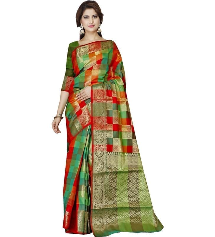 Women's Jacquard Woven Saree With Unstitched Blouse 5.5Mtr (Green)-PID54651