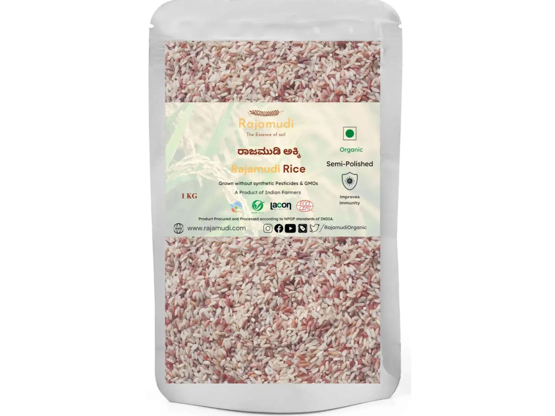 Rajamudi Organics Semi Polished Rice - 1 Kilogram