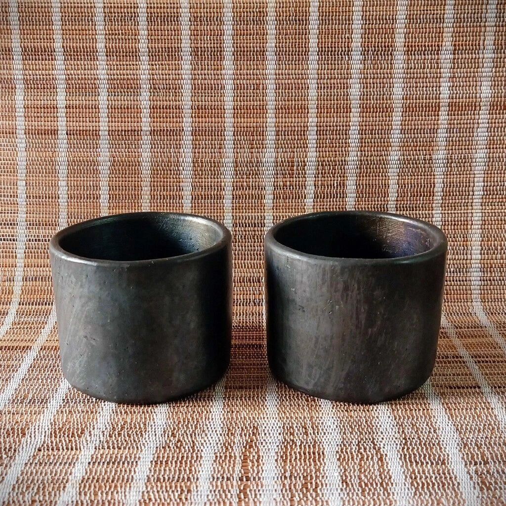 Longpi Black Pottery Beverage & Snacks Set