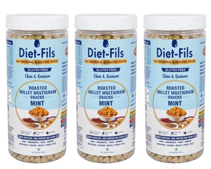 Roasted Millet Multigrain Snacks Mint Combo | Made with Finger Millet, Pearl Millet,Quinoa,Chiaseed,Makhana,Amaranth,Gram,Maize,Rice | Gluten Free | Jain Special No Onion No Garlic| 130 gm x 3