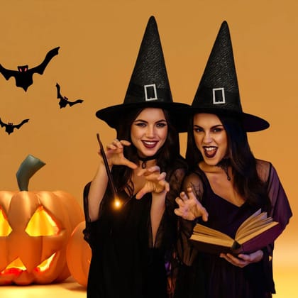 Black Fancy Witch Hat with Glitter For Halloween - 1PC