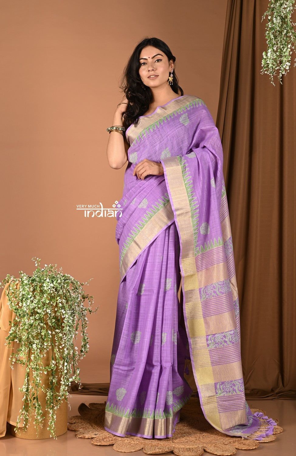 Khadi Handloom - Pure Cotton Handblock Printed Saree -Lilac