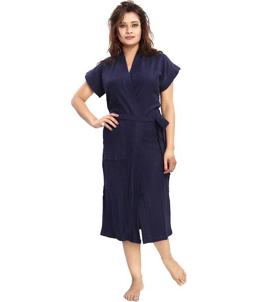 Poorak Blue Free Size Bathrobe ( Pack of 1 )