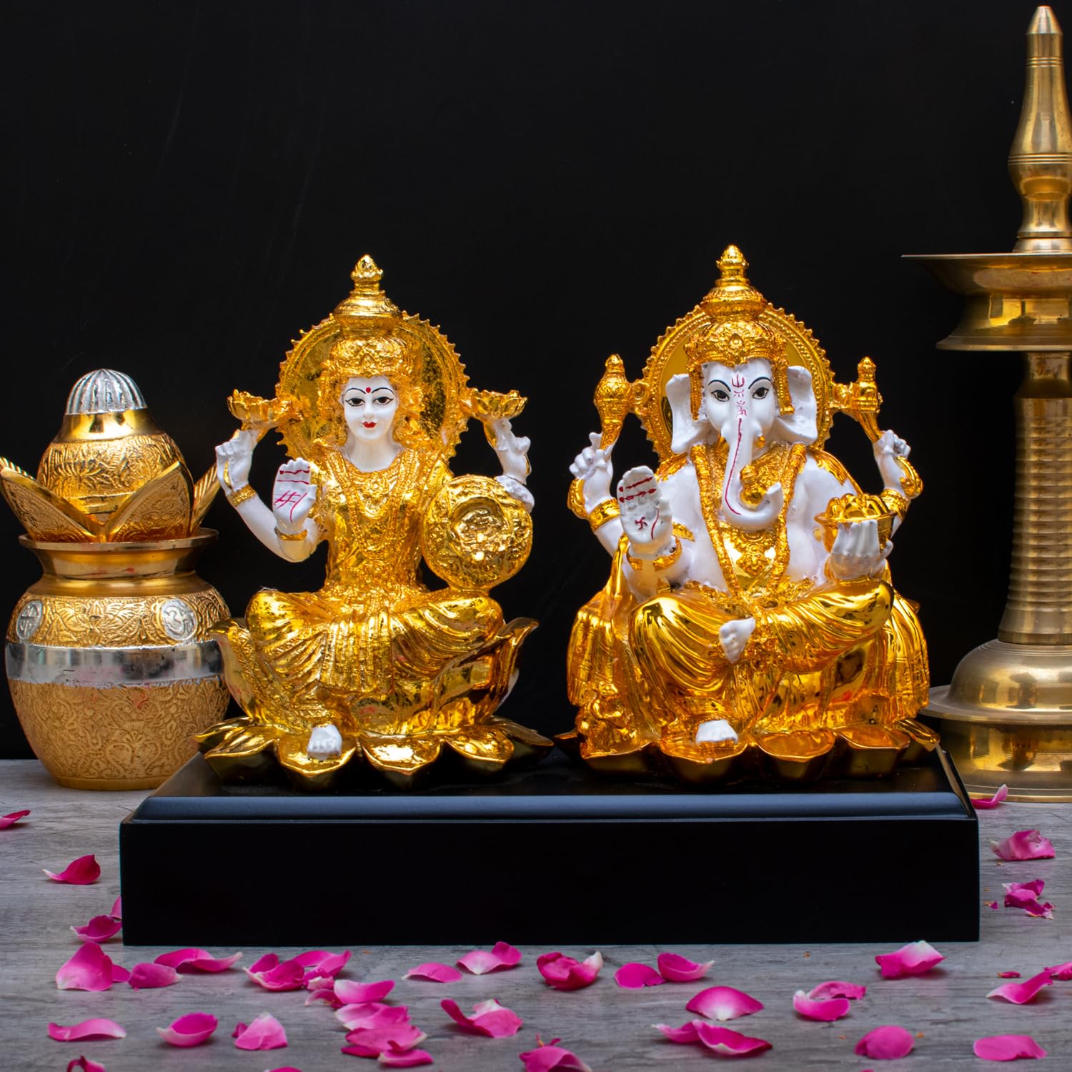 Craftlayout Resin Lakshmi Ganpati Statue with Golden Finish 9 Inch