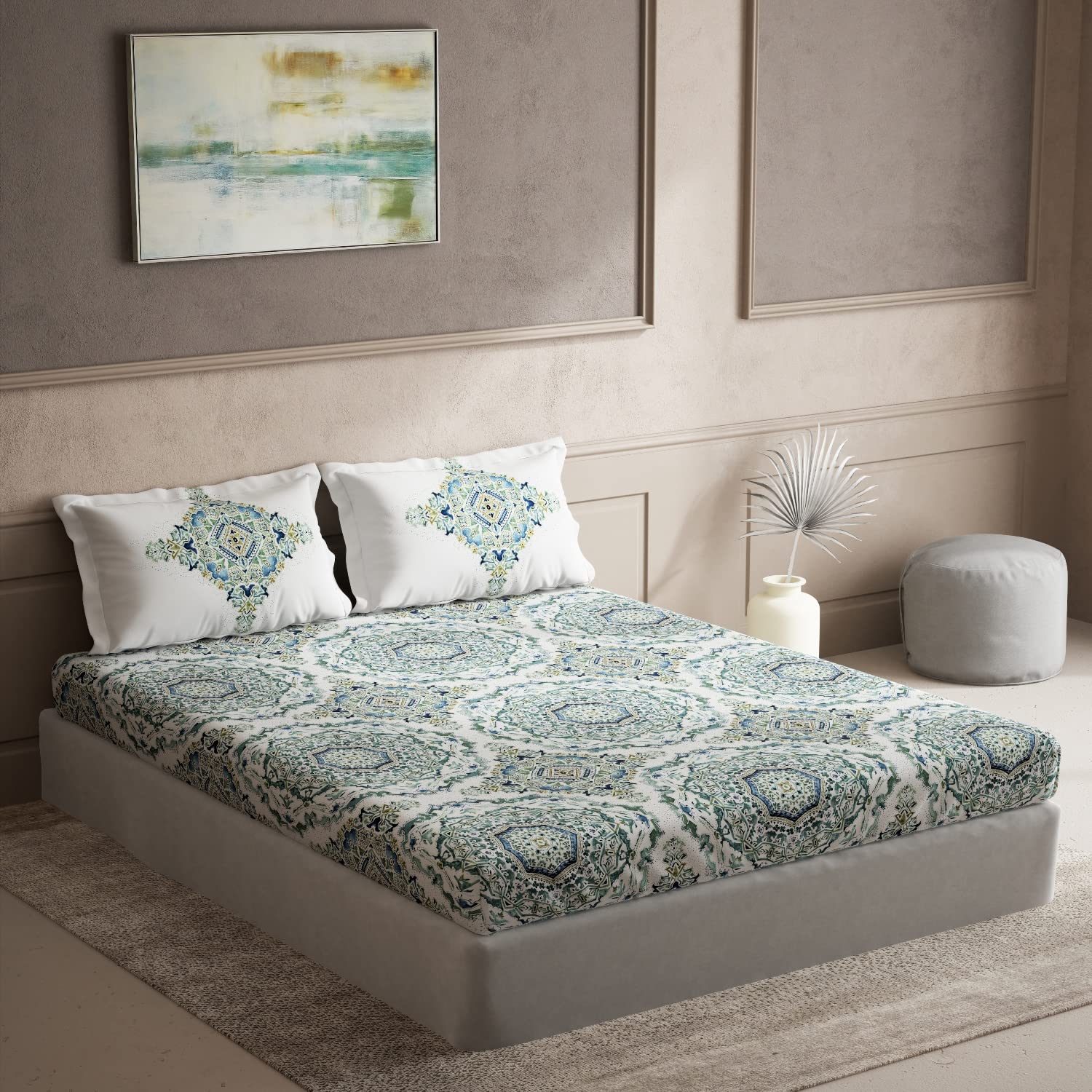 DDECOR - Maxima Collection 100% Cotton Ethnic Pattern 136TC Super King |274 CM X 274 CM| Green
