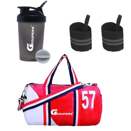 GROUPERS Duffle PU Leather Bag with Wrist BandlGym Bags(5N-LIAS-WB-57-RDWHT)