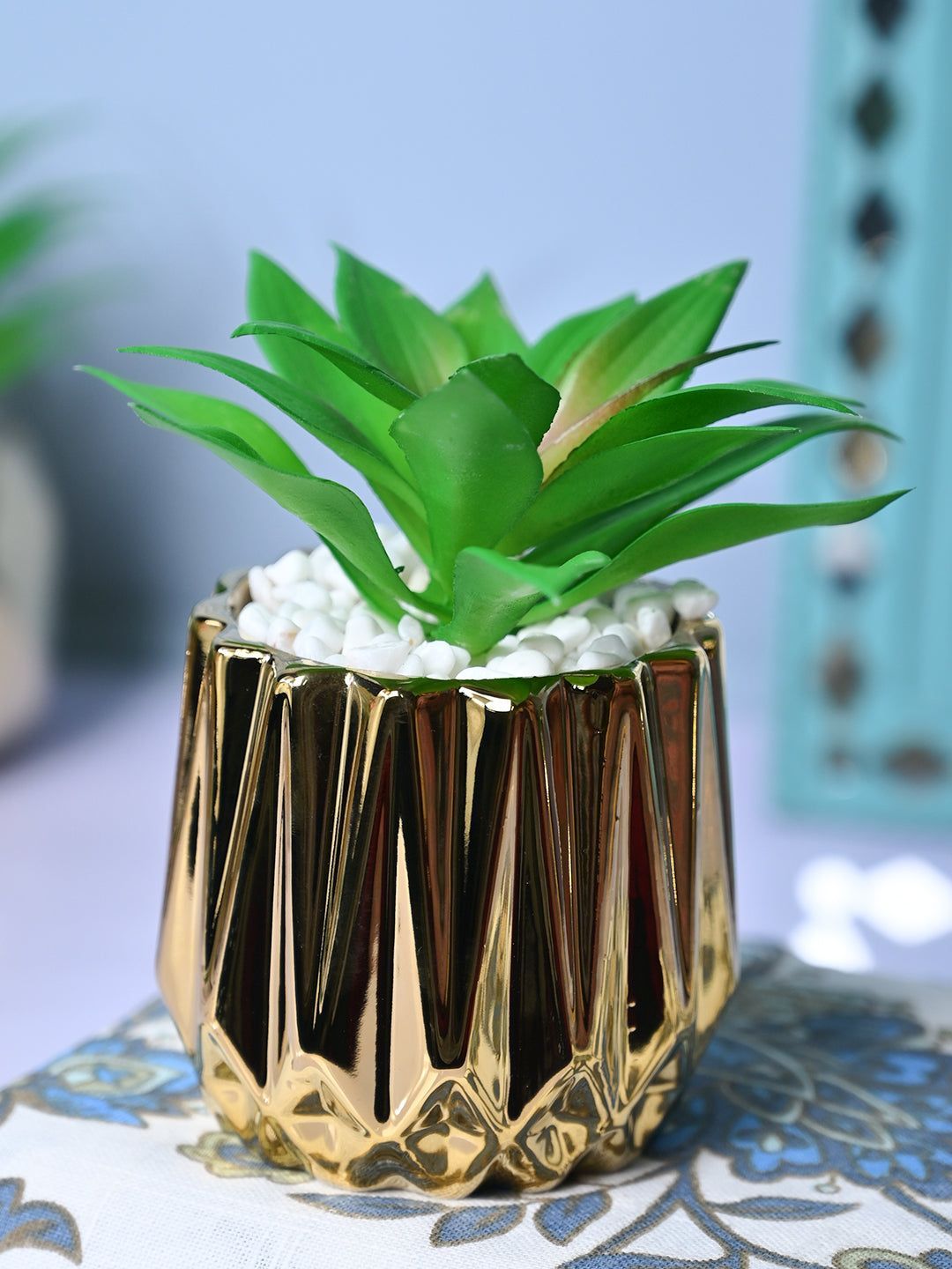 Golden Elegance - Zigzag Design Artificial Plant with Ceramic Pot