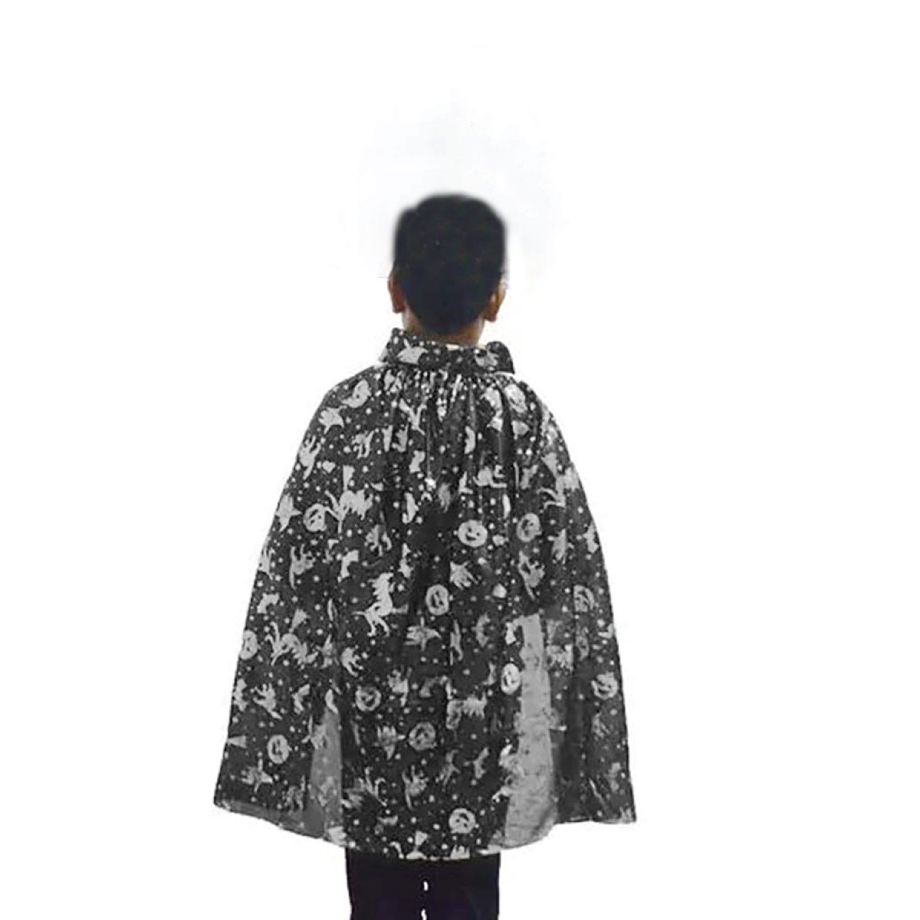 Halloween Cape w/ Mysterical Image in Silver Print for Kids - 1PC