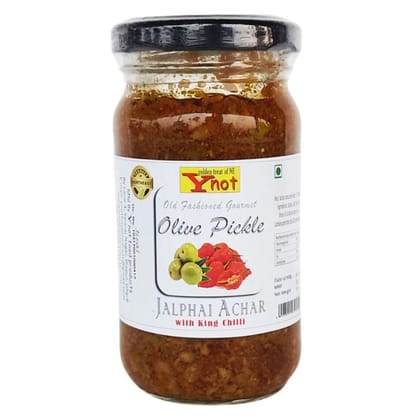 Ynot Olive Pickle (Jalphai Achar) with King Chilli - 180 gm - 180 gm - One glass jar