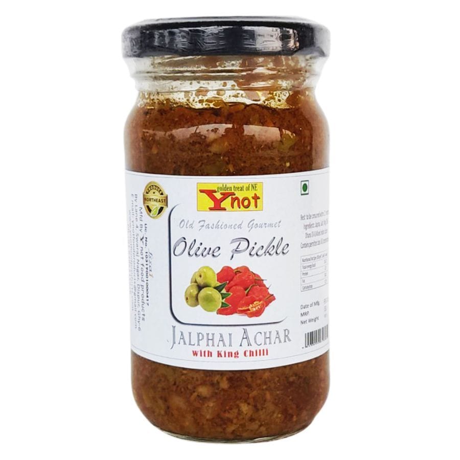 Ynot Olive Pickle (Jalphai Achar) with King Chilli - 180 gm - 180 gm - One glass jar