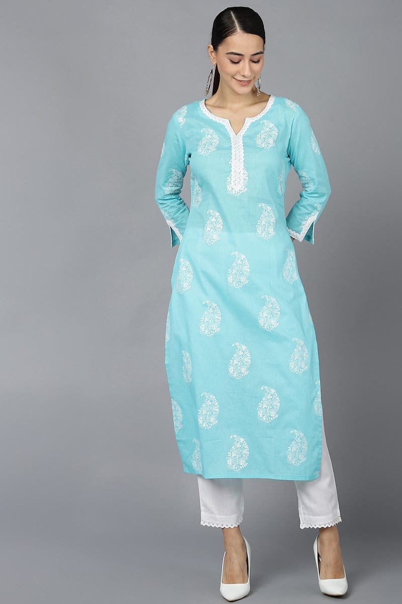 Blue Cotton Straight Kurta VCK8675