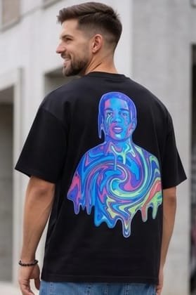 Hue Nox Men's Black Rapper 5 Graphic Oversized T-Shirt