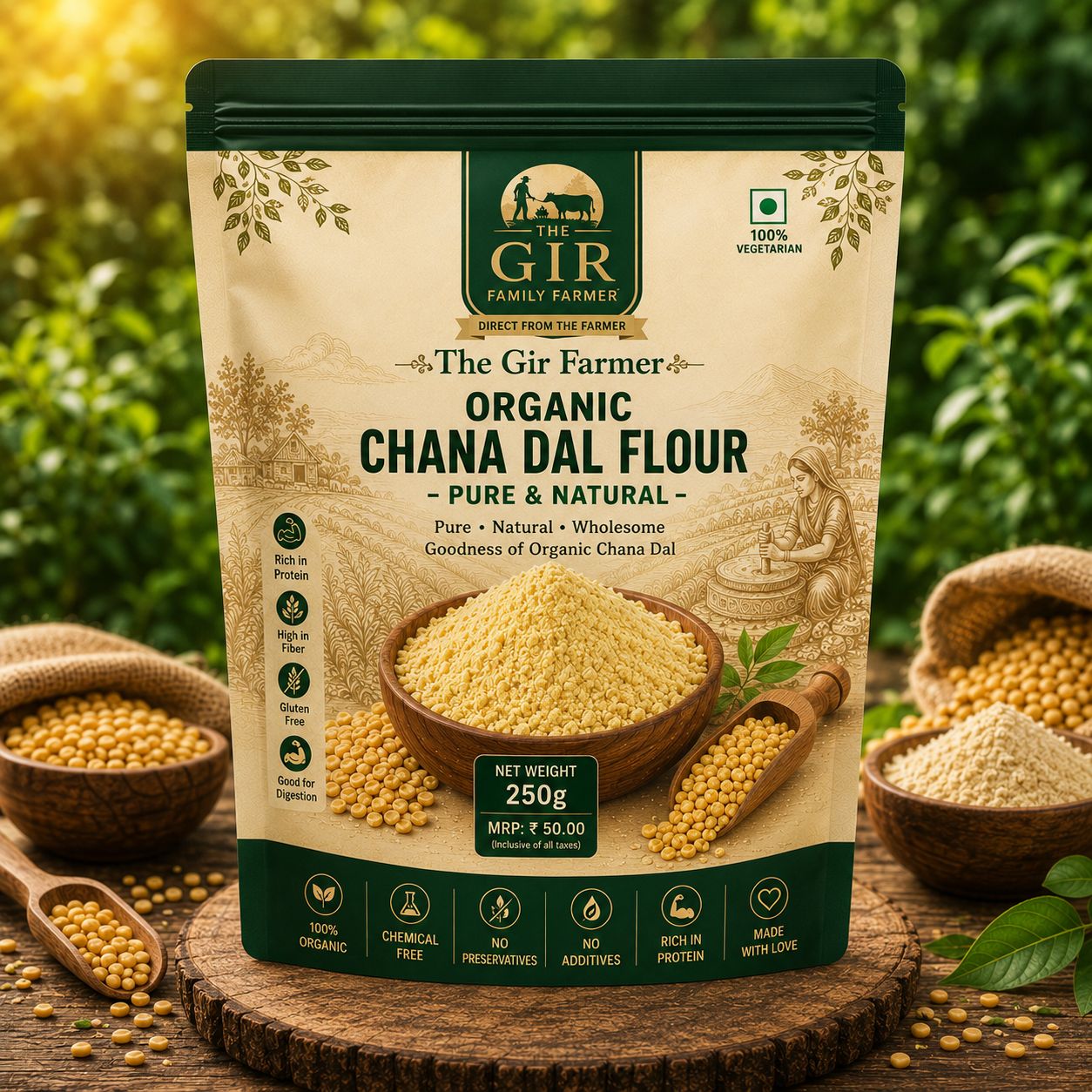 Organic Chana Dal Flour - Pure & Natural