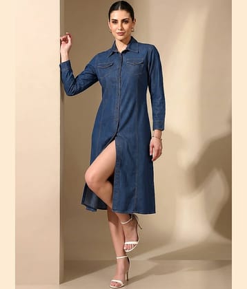 Addyvero Women Denim Solid A-line Dress ( Light Blue )