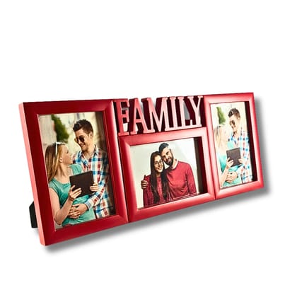 Saadhya Decors Family Multi Photo Frame – 3 Photo Display Decorative Family Picture Frame for Home &amp; Office (Red, 40 × 17 cm)