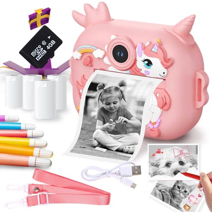 Wembley 8MP Digital Camera for Kids with Print | Instant Printing, Unicorn Design, Video Recorder, 4GB SD Card, Print Paper Rolls, Shoulder Strap for Kids 3-10 Years Wembley 8MP Digital Camera for Kids with Print | Instant Printing, Unicorn Design, Video