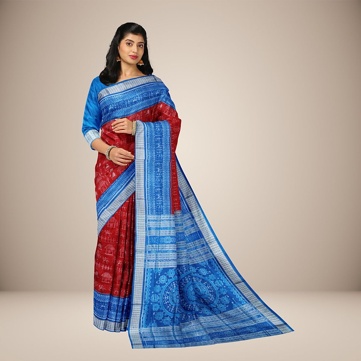 Tribal Motifs Sambalpuri Silk Saree