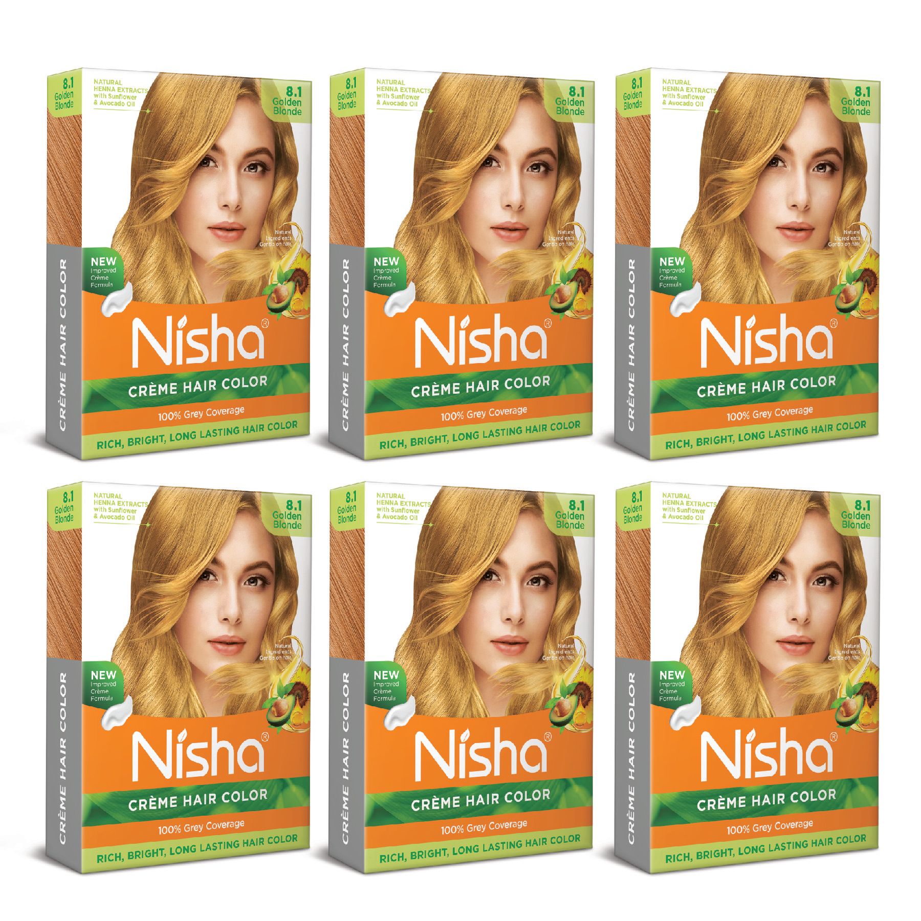 Nisha Creme Hair Color Golden Blonde 40g Pack of 6, Permanent Hair Colour for Women Men, 100% Grey Coverage