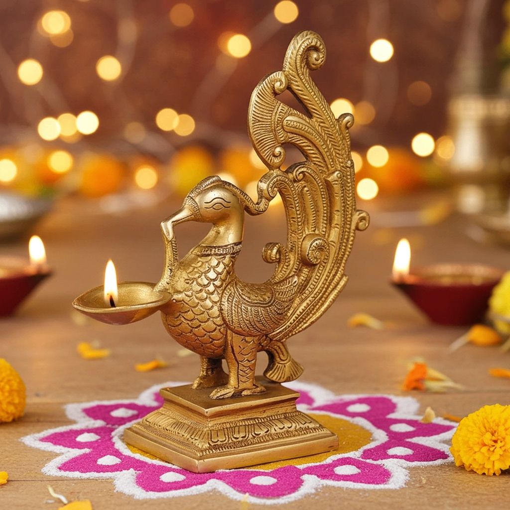 Brass Cock [Murga] Oil Lamp Deepak  - Handmade Brass Deepak for Puja Room, Height : 8 Inch (BSMAS1168 A)