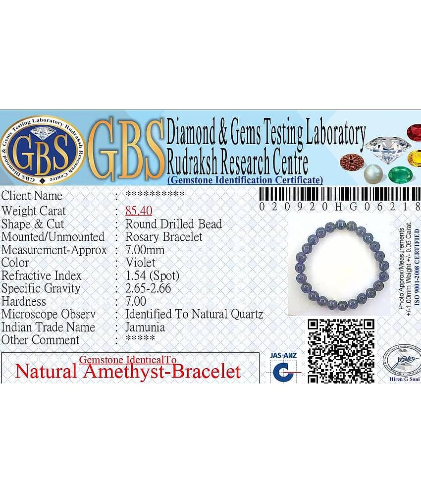 KESAR ZEMS Natural Amethyst Stone Stretchable Bracelet With Certificate For Unisex  (10 x 2 x 1 CM) Violet.