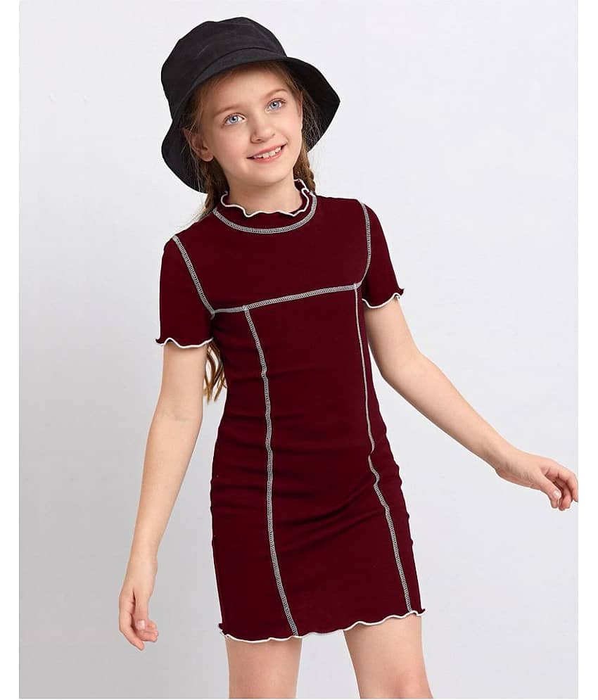 Addyvero Cotton Blend A-line Dress For Girls ( Pack of 1 , Maroon )