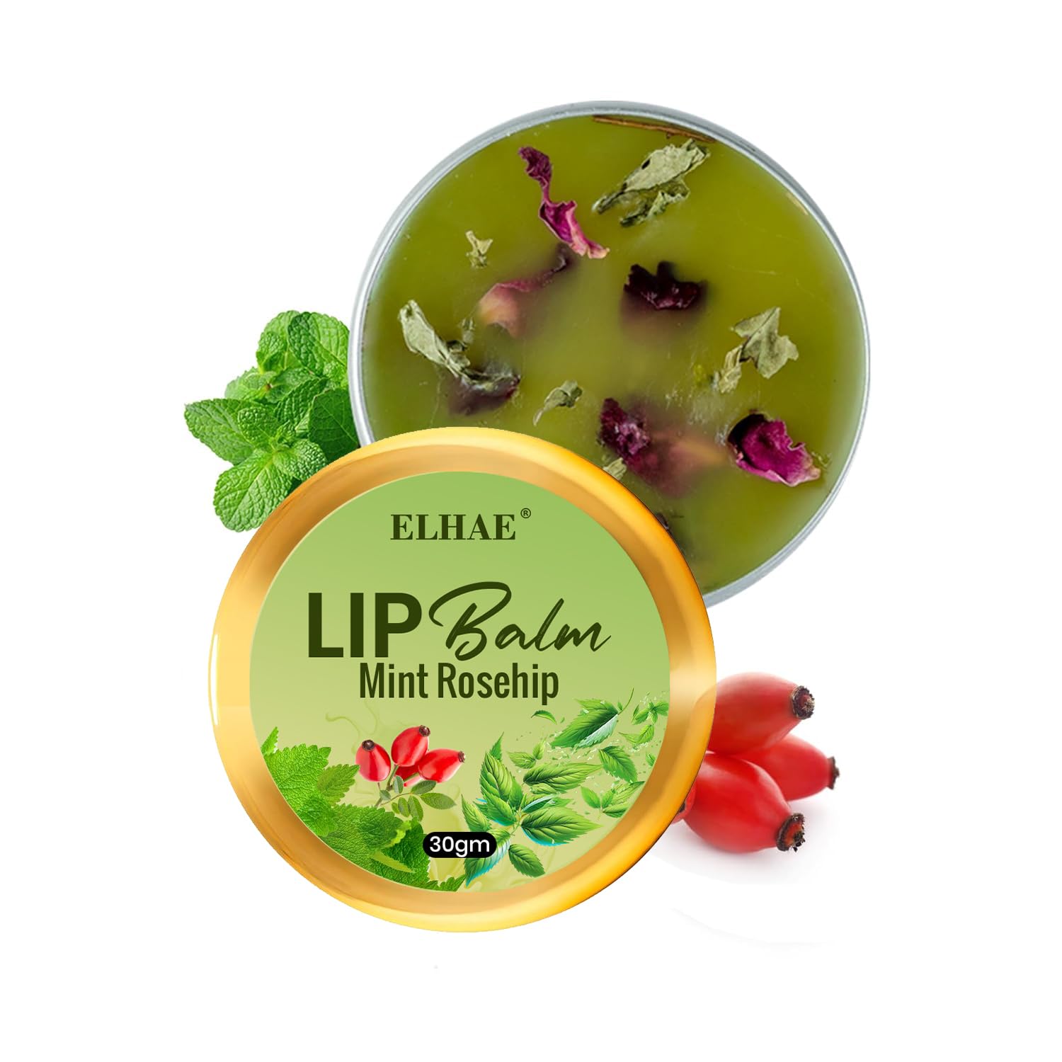 ELHAE Hydrating Lip Balm | Made with Desi Ghee & Organic Oils | Rich Texture & Glossy Finish in Mint Flavor � 30g