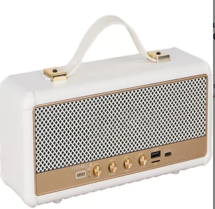 StockWell III M30 Bluetooth Speaker, Portable Retro Design, 16W, Black/White, Built-in 1500mAh Battery (White)
