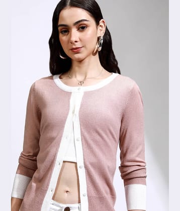 Tokyo Talkies Women Acrylic Round Neck Cardigan ( Pink )