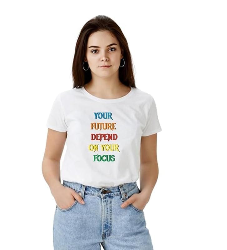 Women's Polyester Solid Printed Round Neck Half Sleeve T-Shirt (White, L)-PID55674